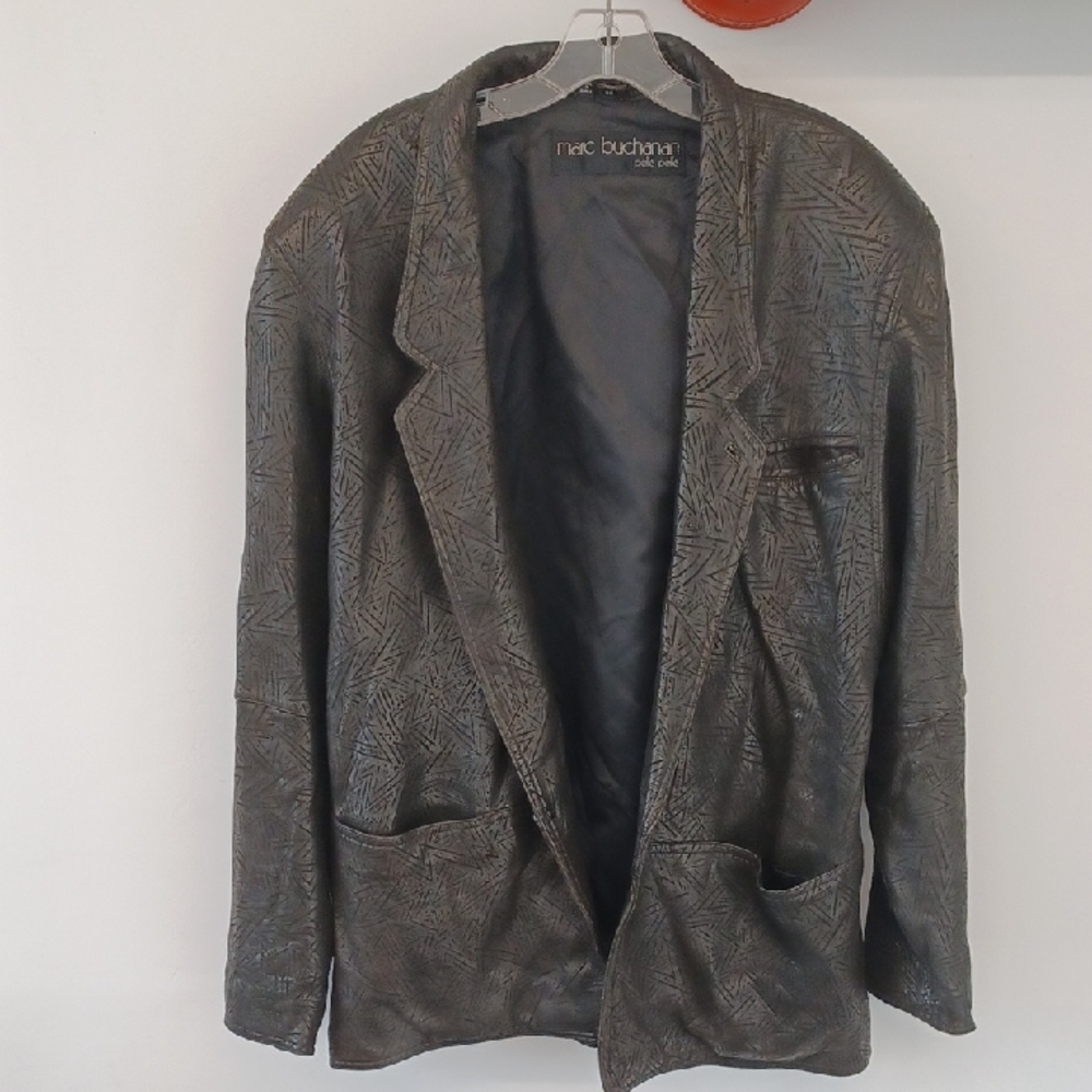 Marc Buchanan Pelle Pelle Black Textured Soft Leather Blazer Sz 42